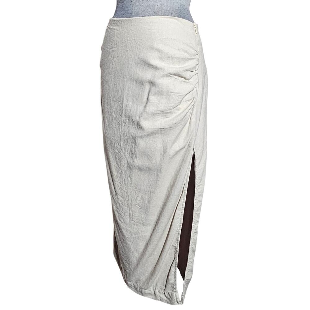 Cream Midi Skirt with Side Ruched Detail
